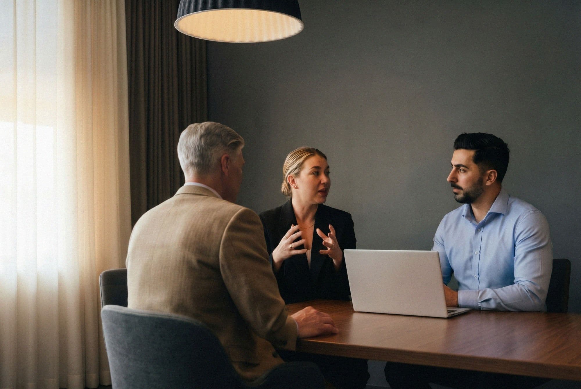 A trusted advisor meeting with a family at home